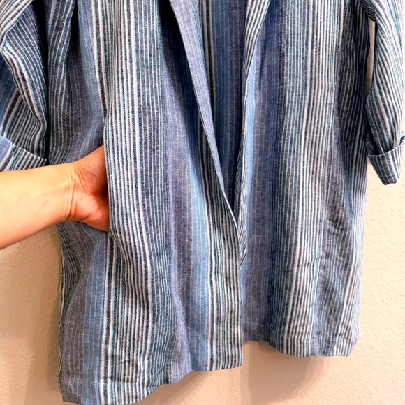Banjara Womens Blue Striped Linen Rayon Open Front Blazer Cardigan Size Large - Picture 8 of 12